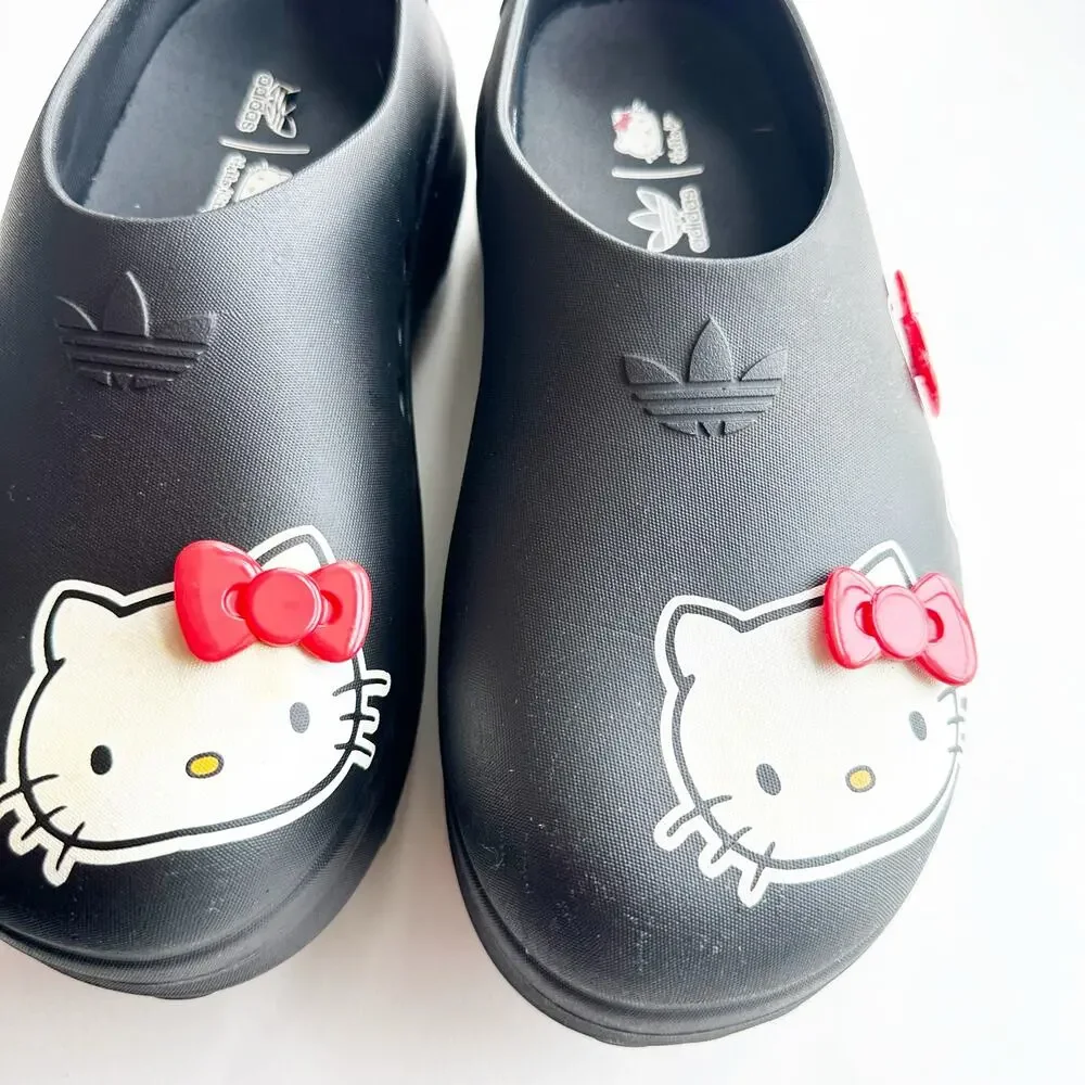 Adidas Size 7 Hello Kitty Clogs Black Red Bow Sanrio Collab Slip On Shoes - Picture 3 of 9
